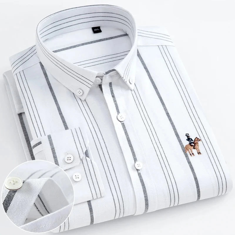 Men's 100% Cotton Single Breasted Full Sleeve Striped Casual Shirt