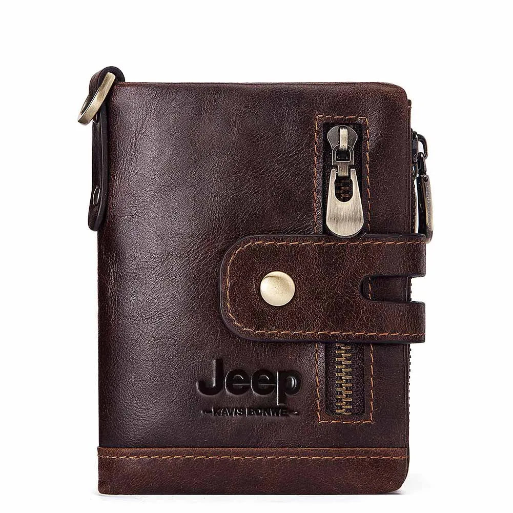 Men's Genuine Leather Zipper Hasp Closure Letter Pattern Wallet