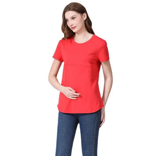 Women’s Cotton O-Neck Short Sleeves Solid Pattern Maternity Top