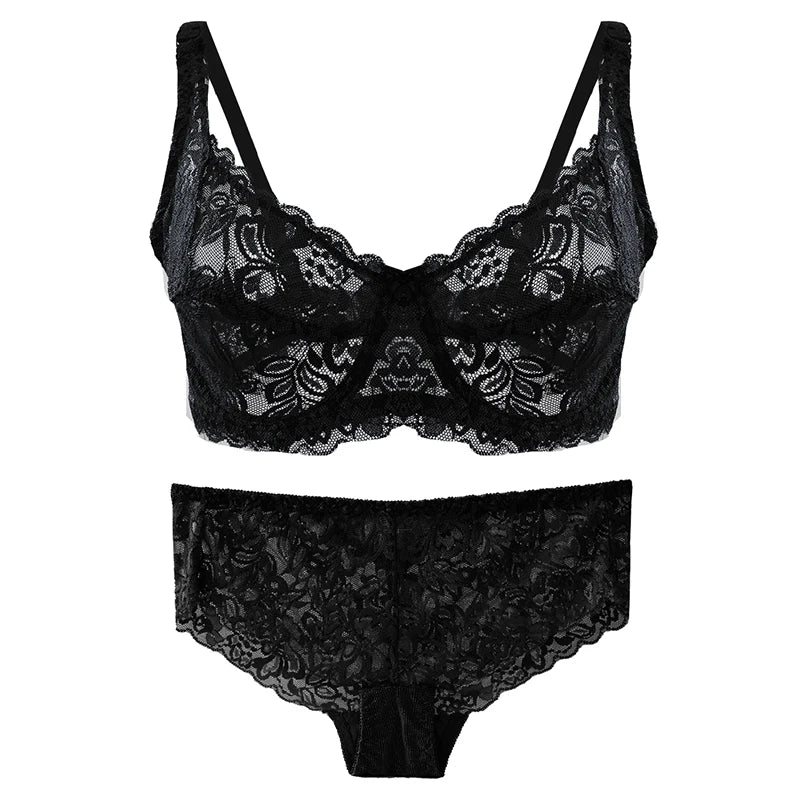 Women's Spaghetti Strap Lace Back Closure Push-Up Bra With Panties