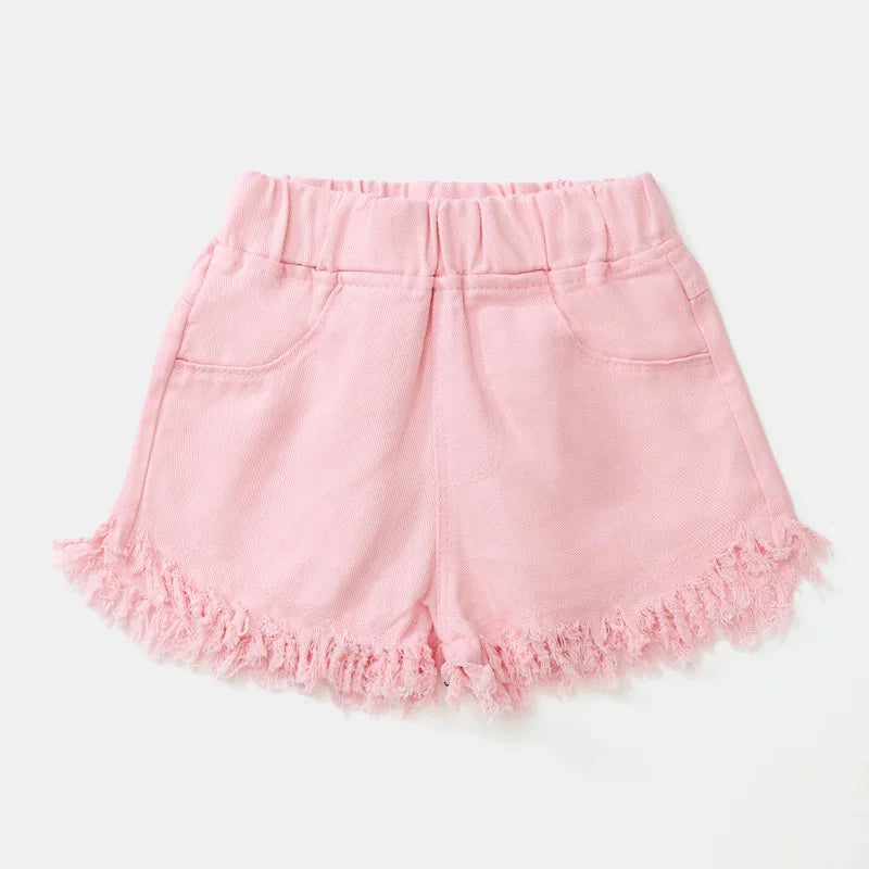 Kid's Cotton Mid Waist Elastic Closure Casual Wear Denim Shorts