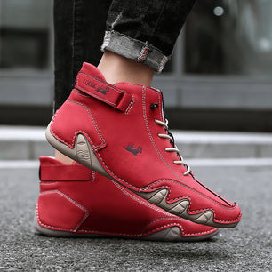 Men's Leather Lace-Up Closure Solid Pattern Outdoor Sports Shoes