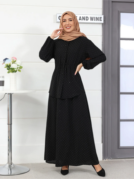 Women's Arabian Polyester Full Sleeves Solid Pattern Casual Dress