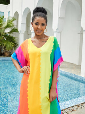 Women's Rayon V-Neck Long Sleeve Sexy Kaftan Beach Cover Up