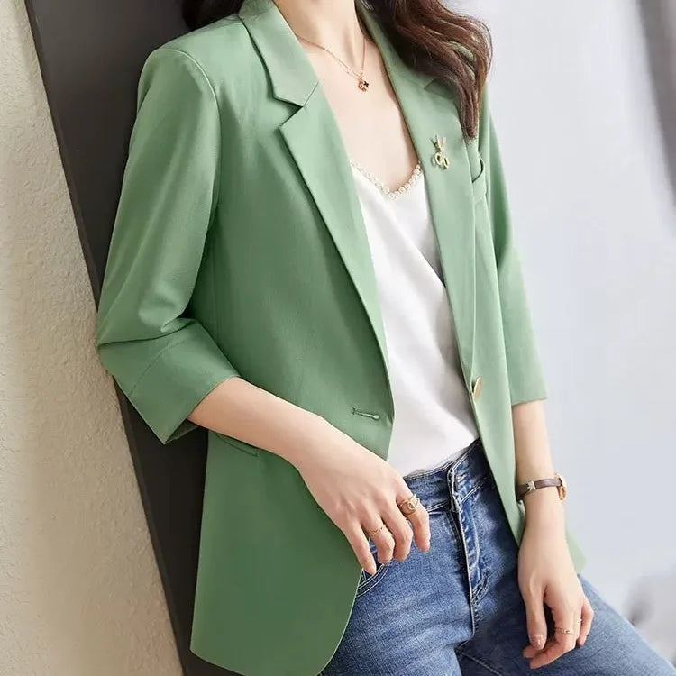 Women's Polyester Notched Collar Long Sleeve Single Button Blazer