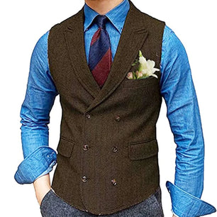 Men's Cotton Notched Sleeveless Wedding Slim Formal Wear Vests