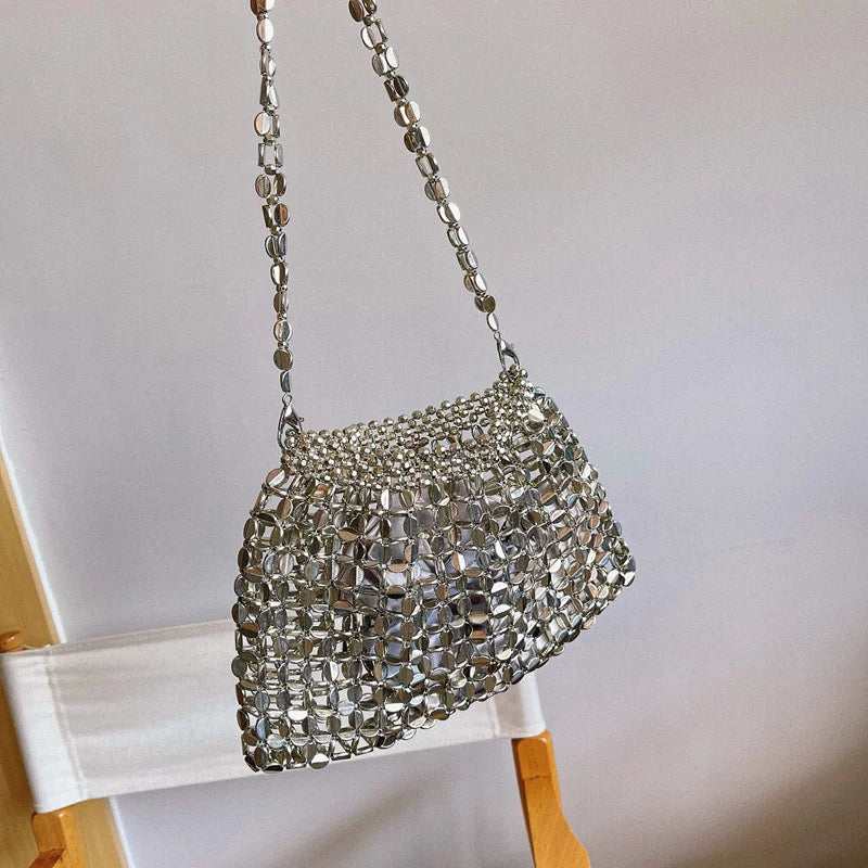 Women's Metallic Hasp Closure Sequined Vintage Shoulder Bag