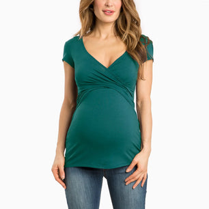 Women's Polyester V-Neck Short Sleeve Breastfeeding Maternity Top