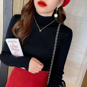 Women's Acrylic Mock-Neck Full Sleeves Knitted Pullover Sweater