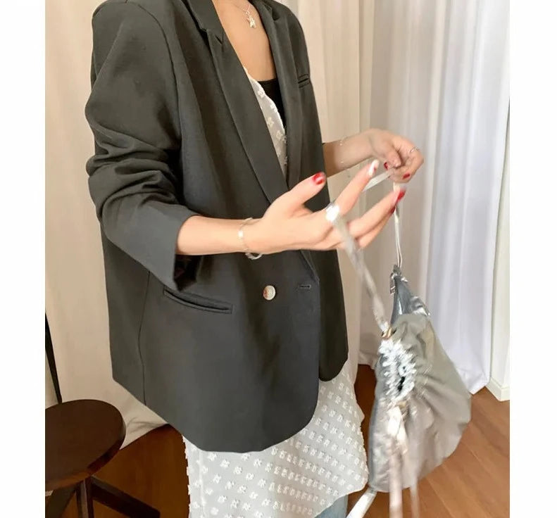 Women's Cotton Notched Long Sleeves Double Breasted Blazer