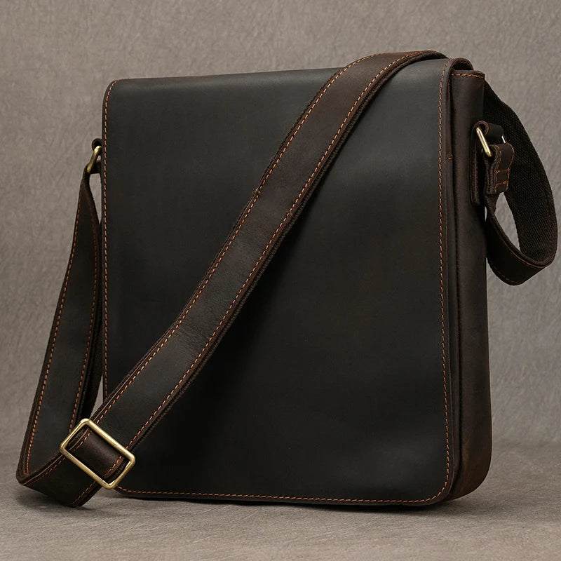 Men's Genuine Leather Hasp Closure Solid Pattern Shoulder Bag