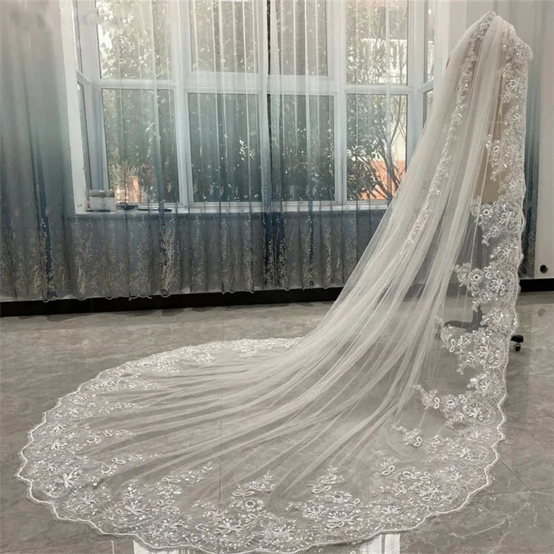 Women's Polyester Lace Edge One-Layer Long Bridal Wedding Veils