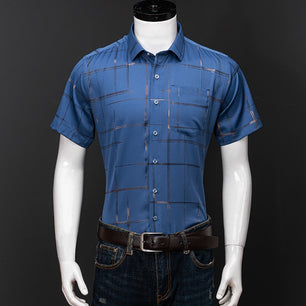 Men's Polyester Turn-Down Collar Single Breasted Casual Shirt