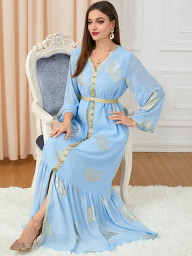 Women's Arabian Polyester Full Sleeve Embroidery Elegant Dress