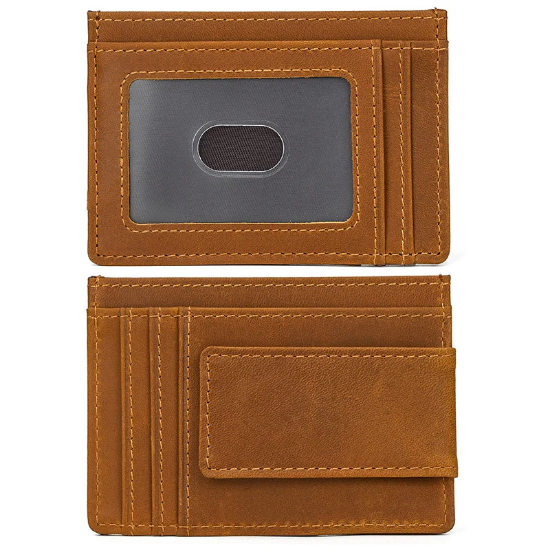 Men's Genuine Leather Solid Pattern Card Holder Trendy Wallets