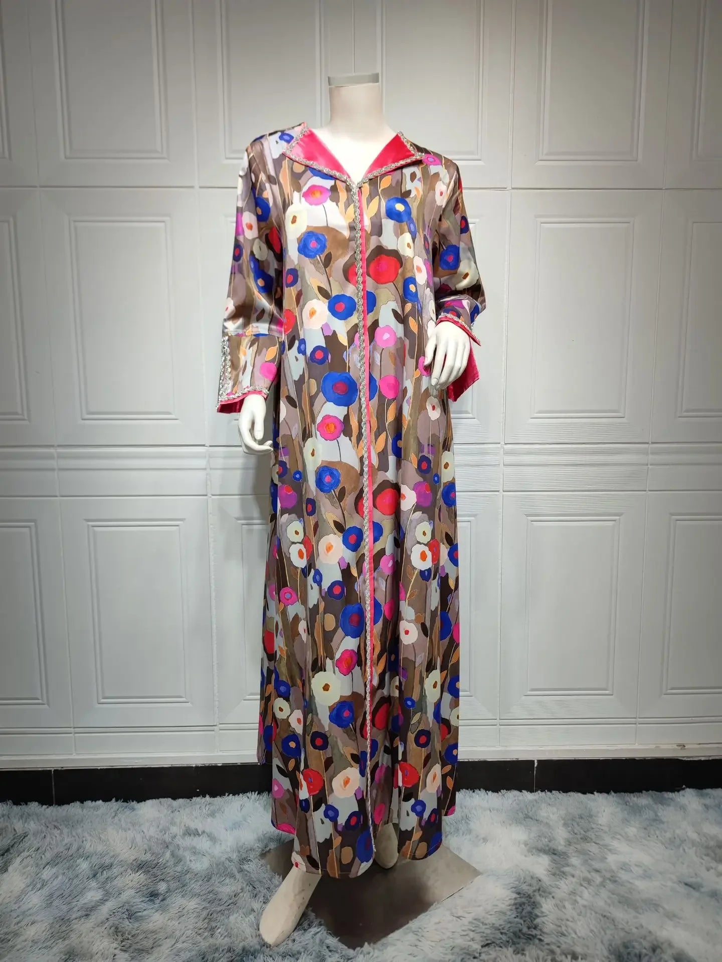 Women's Arabian Polyester Full Sleeve Floral Pattern Casual Dress