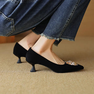 Women's Suede Pointed Toe Slip-On Closure Mid Heel Party Shoes