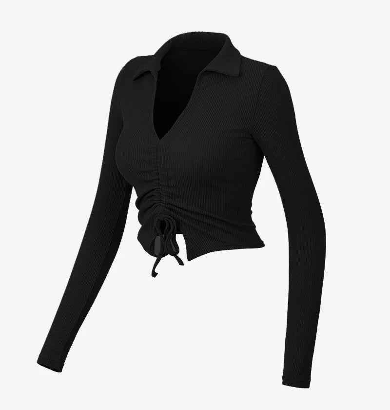 Women's Turn-Down Collar Nylon Long Sleeves Fitness Sport Tops