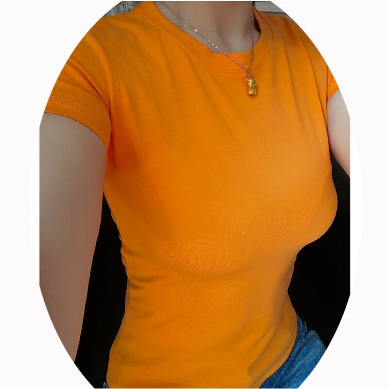 Women's Cotton Round Neck Short Sleeve Solid Pattern Trendy Top