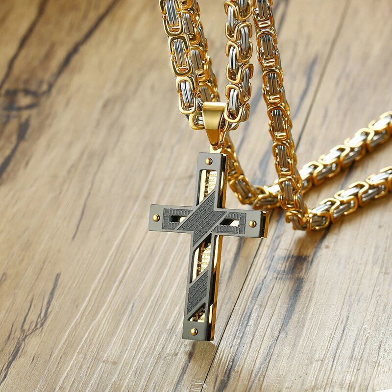 Men's 100% Stainless Steel Link Chain Cross Pendant Necklace