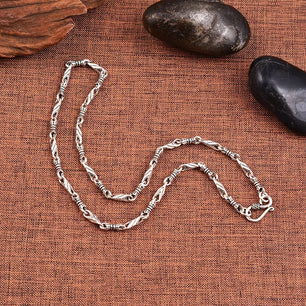 Men's 925 Sterling Silver Link Chain Geometric Pattern Necklace