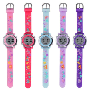 Kid's Alloy Case Buckle Clasp Digital Waterproof Round Watches