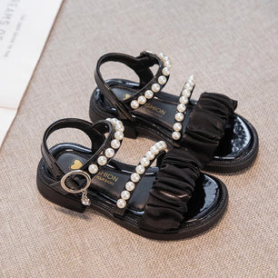 Kid's PU Open Toe Hook Loop Closure Beaded Pattern Casual Sandals