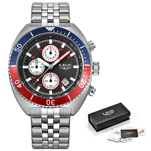 Men's Stainless Steel Push Button Hidden Clasp Waterproof Watches