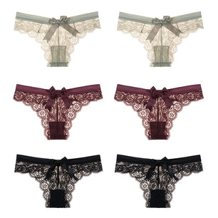 Women's 6 Pcs Spandex Low Waist Breathable Lace Pattern Panties