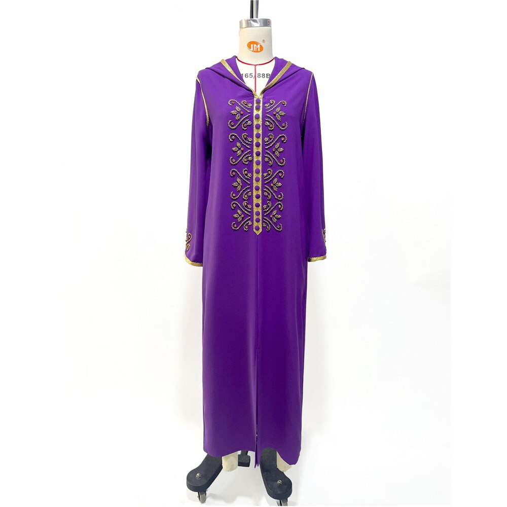 Women's Arabian Polyester Full Sleeve Beaded Pattern Dresses