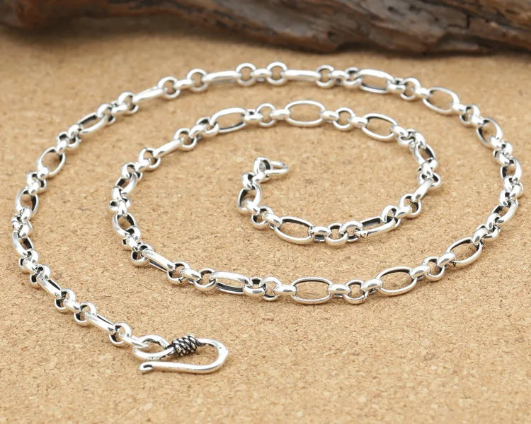 Men's 100% 925 Sterling Silver Link Chain Geometric Necklace