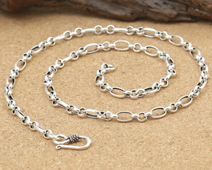 Men's 100% 925 Sterling Silver Link Chain Geometric Necklace