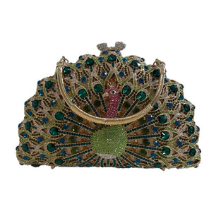 Women's Metallic Hasp Closure Peacock Pattern Wedding Clutch