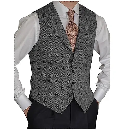 Men's Cotton V-Neck Sleeveless Plain Single Breasted Formal Vests