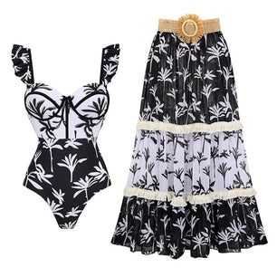 Women's Polyester Sweetheart-Neck Mid Waist Printed Bikini Set