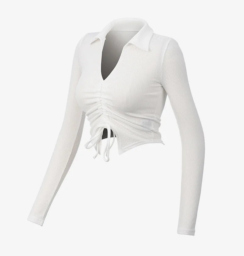 Women's Turn-Down Collar Nylon Long Sleeves Fitness Sport Tops