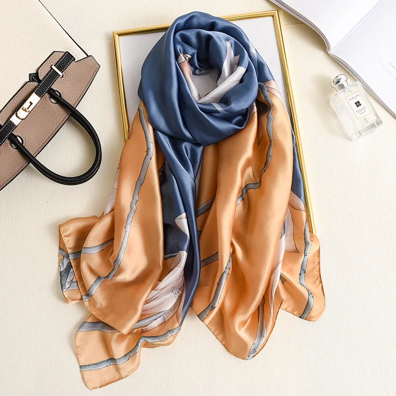 Women's Silk Neck Wrap Mixed Colors Pattern Trendy Beach Scarves