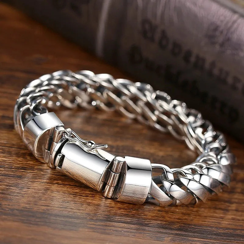 Men's 100% 925 Sterling Silver Geometric Pattern Classic Bracelet