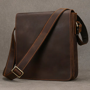 Men's Genuine Leather Hasp Closure Solid Pattern Shoulder Bag