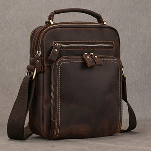 Men's Genuine Leather Solid Pattern Hasp Closure Shoulder Bag