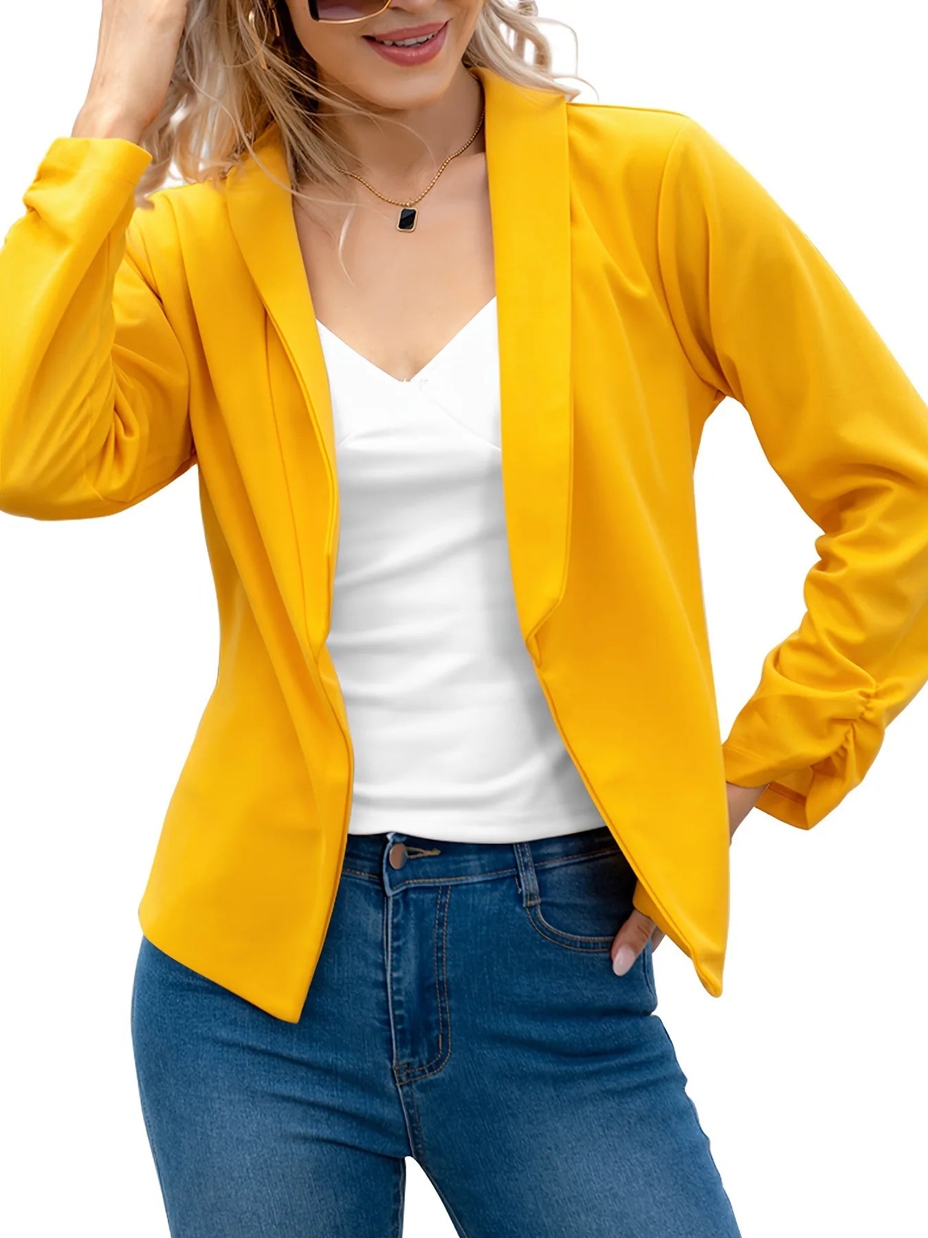 Women's Cotton Notched Collar Long Sleeves Casual Wear Blazers