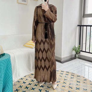 Women's Arabian Polyester Full Sleeve Patchwork Casual Dress