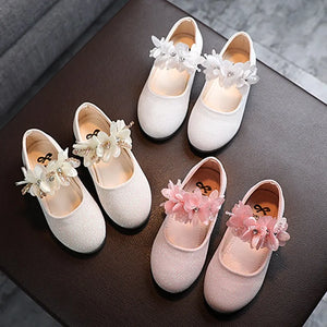 Kid's Girls Leather Round Toe Slip-On Closure Wedding Shoes