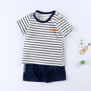 Kid's Cotton O-Neck Short Sleeves Pullover Closure Casual Clothes