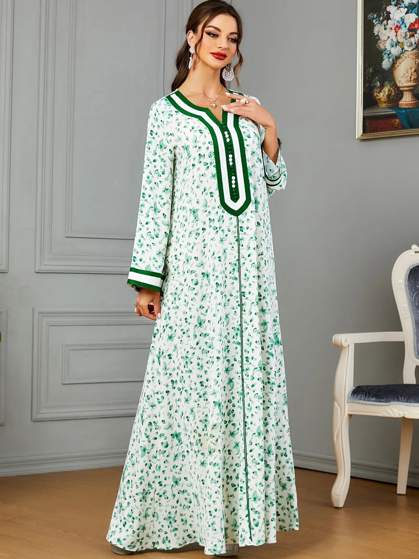 Women's Arabian Polyester Full Sleeves Printed Pattern Dress