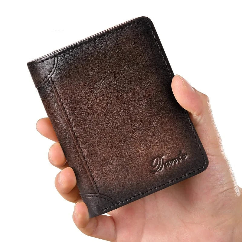 Men's Genuine Leather Solid Pattern Slot Pocket Trendy Wallets