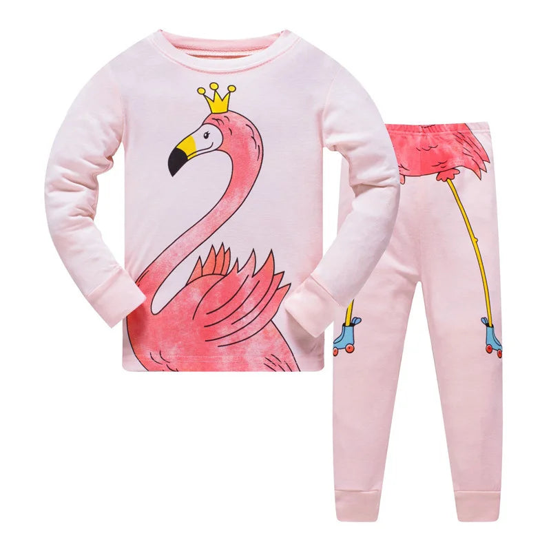 Kid's Girl Spandex O-Neck Long Sleeve Cartoon Sleepwear Set