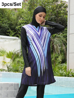 Women's Arabian Acetate Full Sleeves Striped Pattern Swimwear