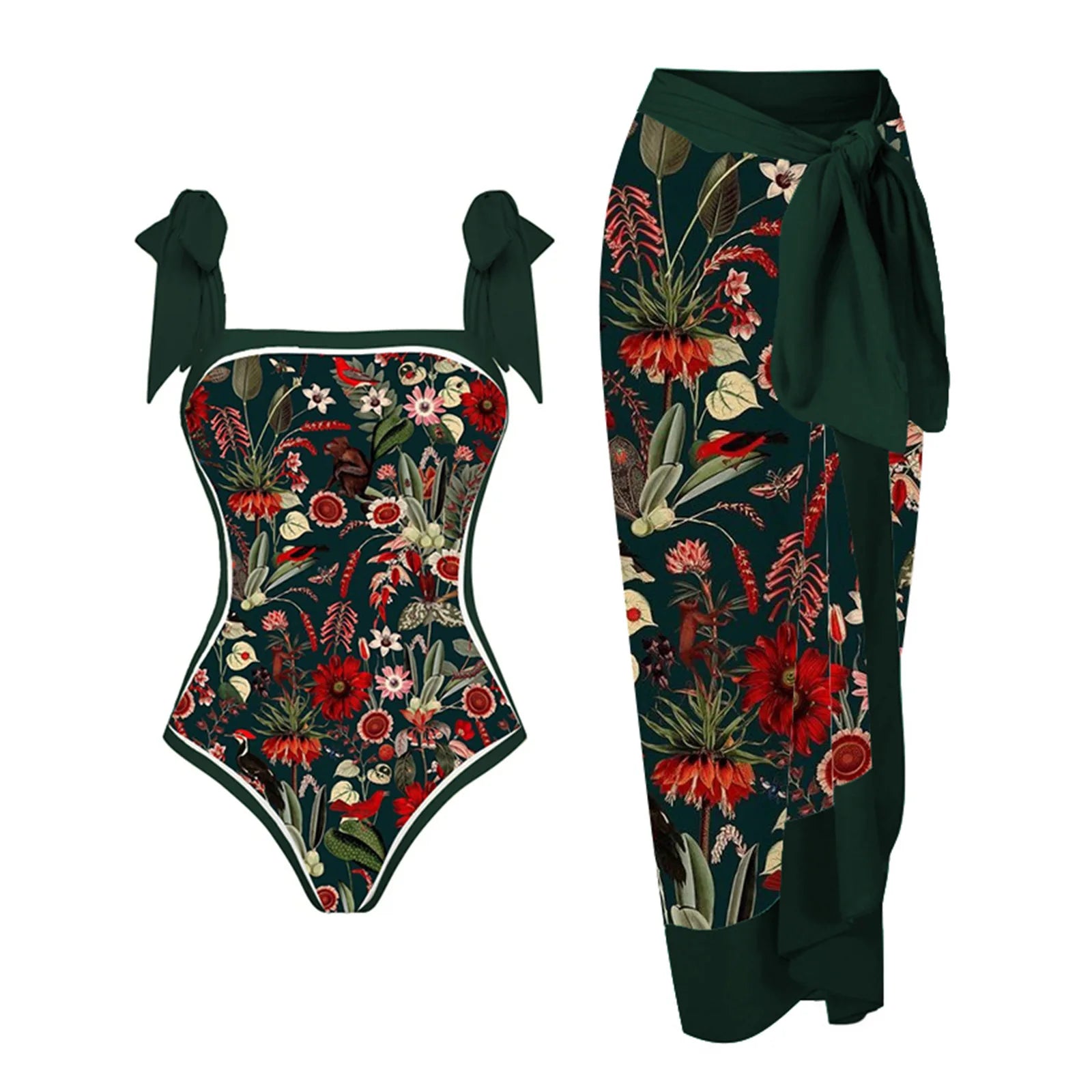 Women's Polyester Square-Neck Printed Pattern Bathing One-Piece