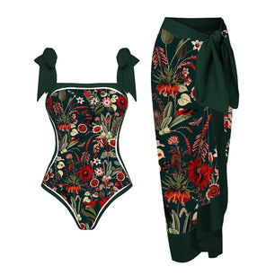 Women's Polyester Square-Neck Printed Pattern Bathing One-Piece